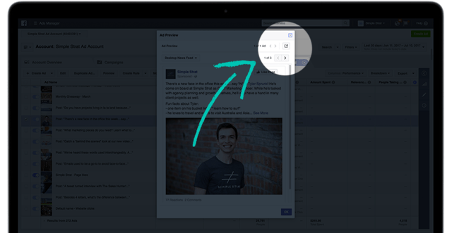 Facebook Ad Preview Launch Button