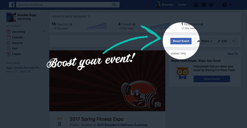 Facebook Gym Event Boost and Share