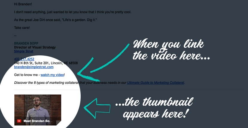 Video thumbnail in Simple Strat team member email.