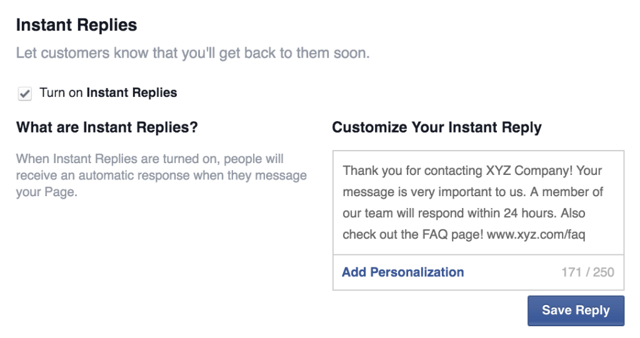 Facebook instant reply