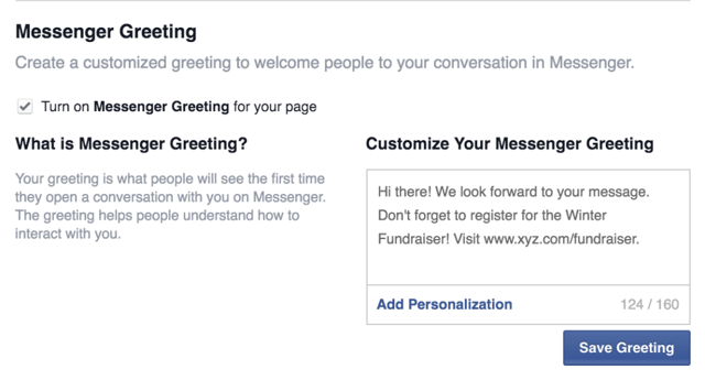 Facebook messenger greeting