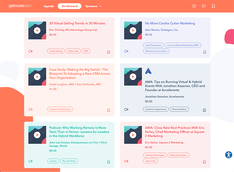 a screenshot of HubSpot's INBOUND on-demand content library