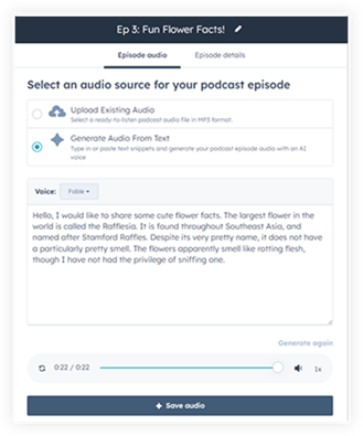 Screenshot of the podcast audio feature in HubSpot