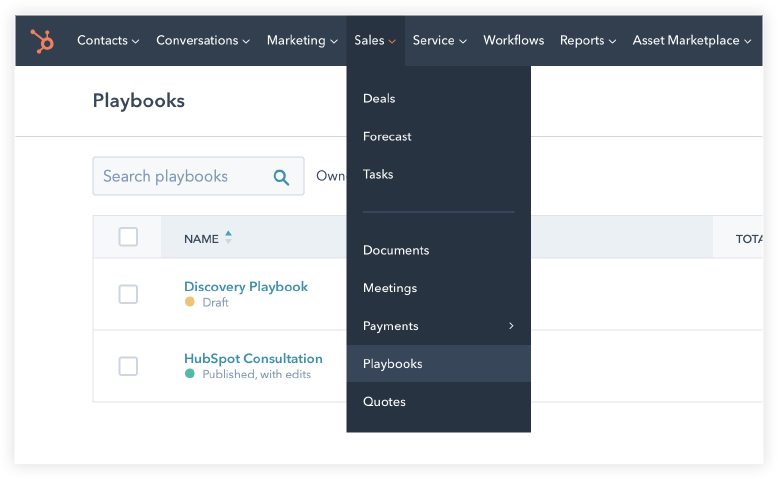 screenshot of HubSpot playbooks setup