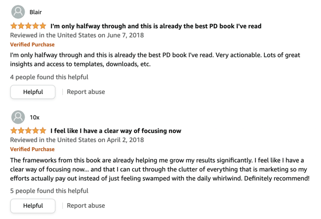 Example of Amazon reviews for industry book