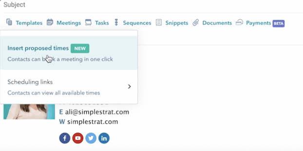 add HubSpot meeting links to email - Simple Strat